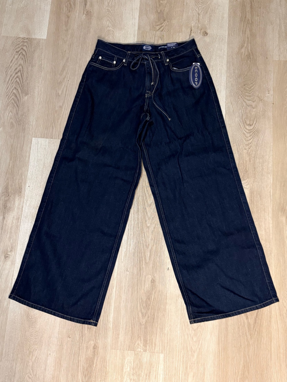 Scoop Low Slung Wide Leg Jeans Women’s Size 6 Relaxed Baggy Drawstring Dark Wash